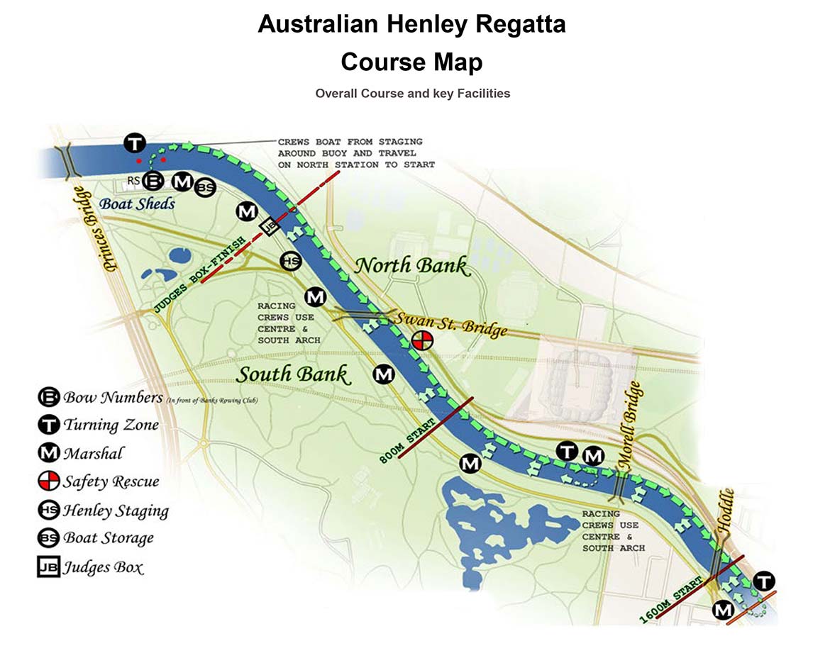 Australian Henley Regatta Course Map, Yarra River, Melbourne